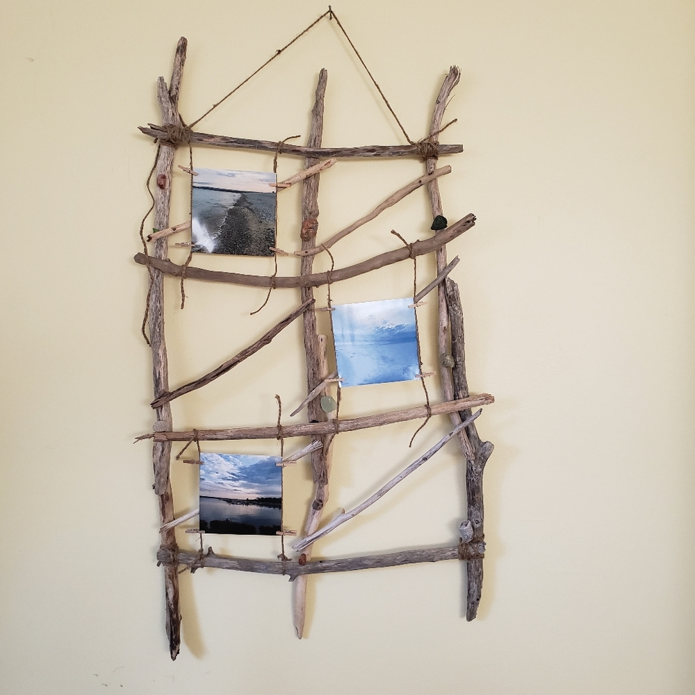 Driftwood Wall Art / Photo Frame with Petoskey, Unakite, Sea Glass, Jasper..more